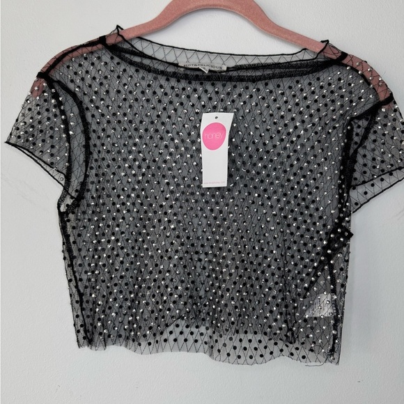 Hot & Delicious Black Sequin Crop Blouse *NWT - Picture 1 of 13